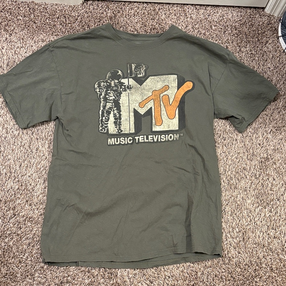 MTV Olive Graphic Tee with Orange Logo